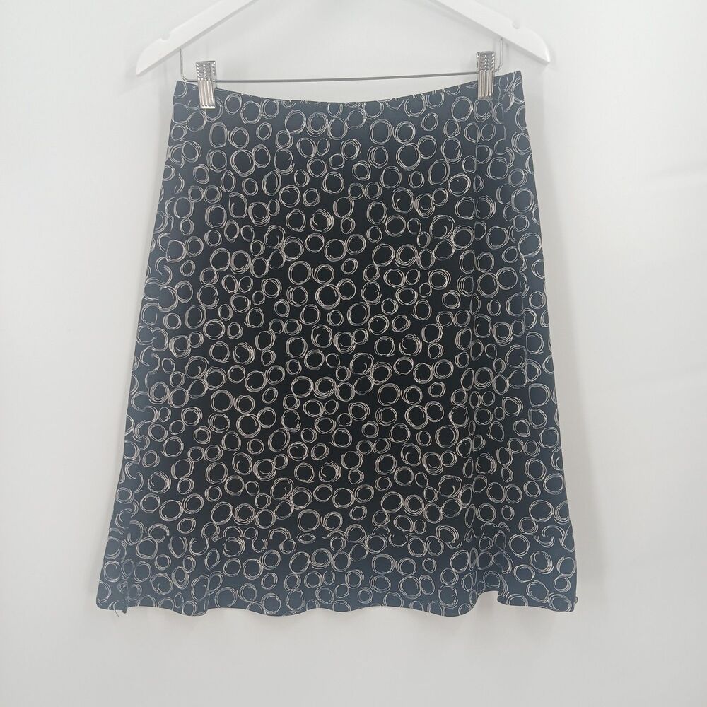 womans george black O print pattern midi skirt size large summer 90s aesthetic